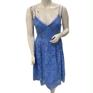 Chic Blue Lace Dress with Spaghetti Straps Size L